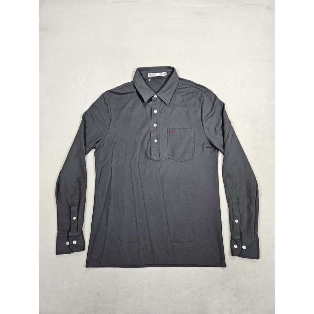 Criquet Pima Cotton Polo Shirt Men's M Grey Pique Rugby Pocket Logo Long Sleeve